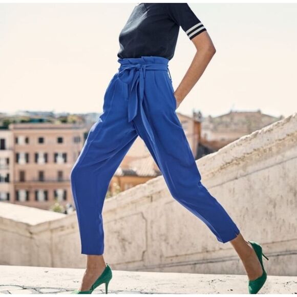 Boden Melina Paperbag Ankle Pants in Cobalt Blue Size 4 Petite - Picture 2 of 9